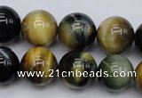 CTE556 15.5 inches 16mm round golden & blue tiger eye beads