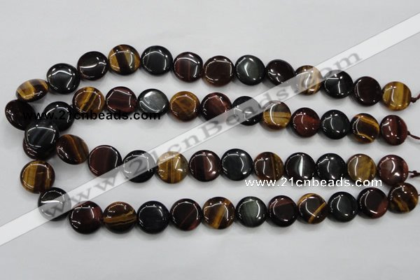CTE62 15.5 inches 14mm flat round mixed tiger eye gemstone beads