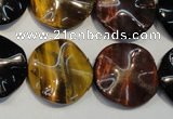 CTE806 15.5 inches 20mm wavy coin colorful tiger eye beads