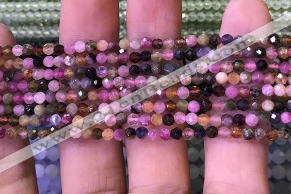 CTG1138 15.5 inches 3mm faceted round tiny tourmaline beads