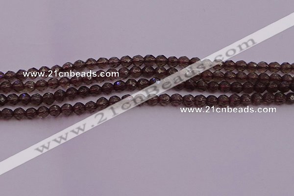 CTG511 15.5 inches 4mm faceted round tiny smoky quartz beads
