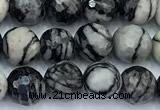 CTJ425 15 inches 6mm faceted round black water jasper beads