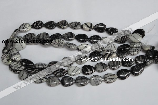 CTJ48 15.5 inches 13*18mm flat teardrop black water jasper beads wholesale