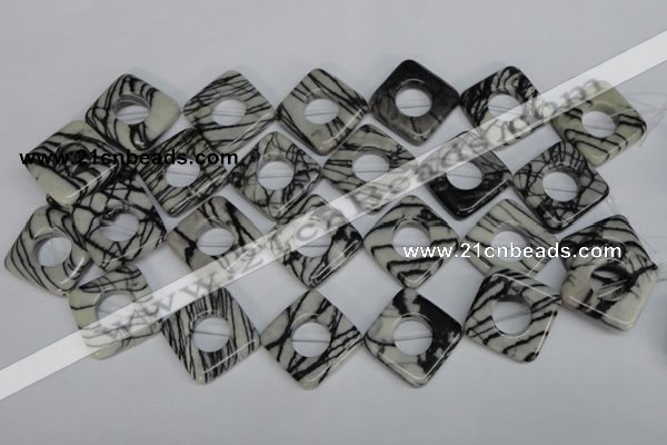 CTJ74 15.5 inches 25*25mm diamond black water jasper beads wholesale
