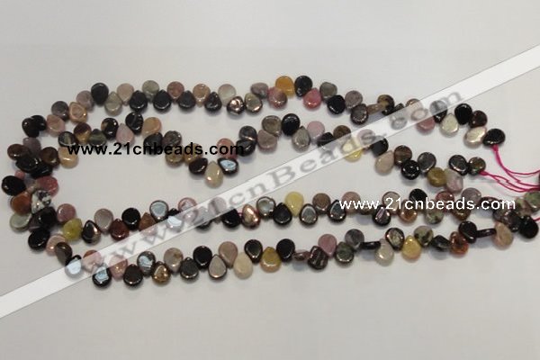 CTO38 15.5 inches 7*10mm flat teardrop natural tourmaline beads