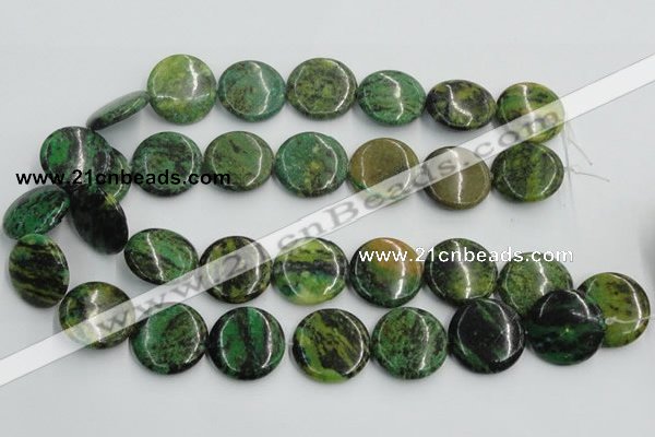 CTP09 15.5 inches 25mm flat round yellow green pine gemstone beads