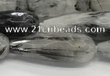 CTR156 15.5 inches 10*30mm faceted teardrop black rutilated quartz beads