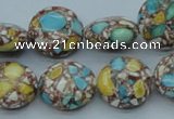CTU108 16 inches 16mm flat round dyed flower turquoise beads wholesale