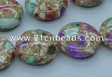CTU109 16 inches 20mm flat round dyed flower turquoise beads wholesale