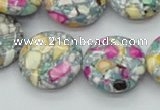 CTU110 16 inches 20mm flat round dyed flower turquoise beads wholesale