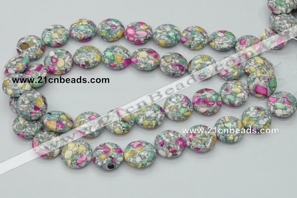 CTU110 16 inches 20mm flat round dyed flower turquoise beads wholesale