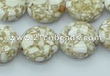 CTU111 16 inches 18mm flat round dyed flower turquoise beads wholesale