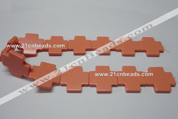 CTU2712 15.5 inches 30*30mm cross synthetic turquoise beads