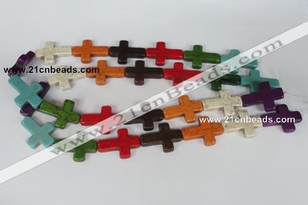 CTU733 15.5 inches 22*30mm cross dyed turquoise beads wholesale