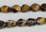 CTW151 15.5 inches 8*11mm twisted rice yellow tiger eye beads