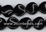 CTW20  15.5 inches 16mm twisted coin black agate beads wholesale