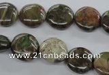 CUG150 15.5 inches 14mm flat round australian unakite beads