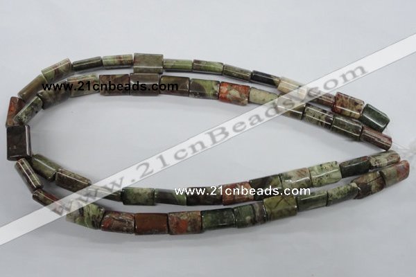 CUG158 15.5 inches 10*15mm flat tube australian unakite beads