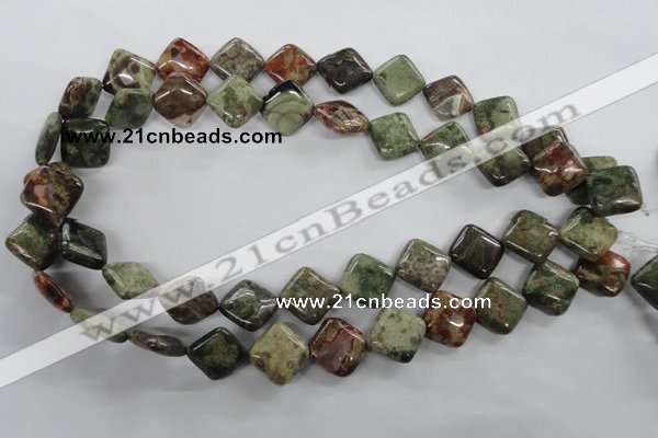 CUG159 15.5 inches 14*14mm diamond australian unakite beads