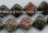 CUG165 15.5 inches 12*12mm diamond australian unakite beads