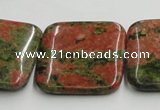 CUG51 16 inches 30*30mm square natural unakite gemstone beads wholesale