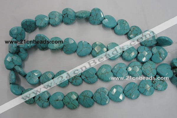 CWB495 15.5 inches 18*18mm faceted heart howlite turquoise beads