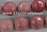 CWF07 15.5 inches 18mm faceted round pink wooden fossil jasper beads