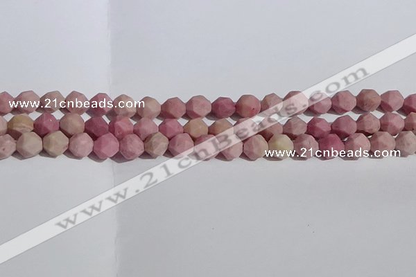 CWF31 8mm faceted nuggets matte pink wooden fossil jasper beads