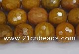 CWJ471 15.5 inches 10mm faceted round yellow petrified wood jasper beads