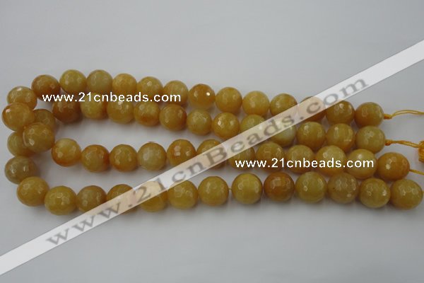 CYJ326 15.5 inches 14mm faceted round yellow jade beads wholesale