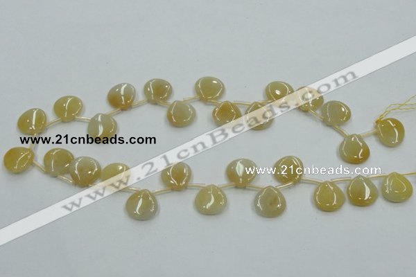 CYJ57 15*15mm top-drilled flat teardrop yellow jade gemstone beads