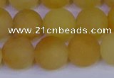CYJ605 15.5 inches 14mm round matte yellow jade beads wholesale