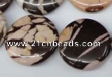 CZJ365 15.5 inches 25mm flat round zebra jasper beads wholesale