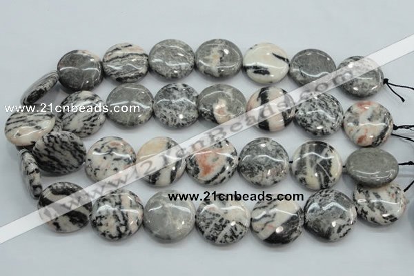 CZJ56 16 inches 25mm flat round zebra jasper gemstone beads wholesale