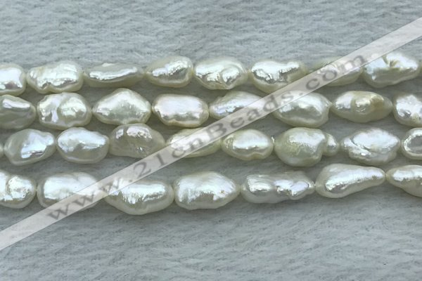 FWP353 15 inches 9mm - 10mm baroque white freshwater pearl strands