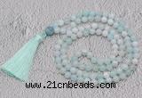 GMN671 Hand-knotted 8mm, 10mm sea blue banded agate 108 beads mala necklaces with tassel