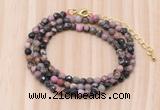 GMN7219 4mm faceted round tiny rhodonite beaded necklace jewelry