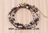 GMN7228 4mm faceted round tiny brown zebra jasper beaded necklace jewelry