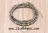 GMN7429 4mm faceted round tiny silver leaf jasper beaded necklace with constellation charm
