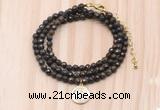 GMN7521 4mm faceted round tiny bronzite beaded necklace with letter charm