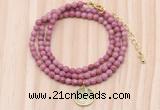 GMN7526 4mm faceted round tiny pink wooden jasper beaded necklace with letter charm