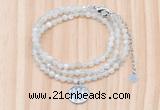 GMN7552 4mm faceted round tiny white moonstone beaded necklace with letter charm