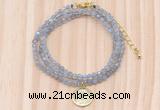 GMN7555 4mm faceted round tiny labradorite beaded necklace with letter charm