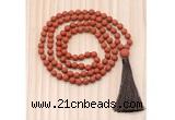GMN8715 Hand-Knotted 8mm, 10mm Matte Red Jasper 108 Beads Mala Necklace