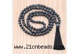 GMN8727 Hand-Knotted 8mm, 10mm Matte Black Labradorite 108 Beads Mala Necklace