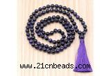 GMN8809 Hand-Knotted 8mm, 10mm Purple Tiger Eye 108 Beads Mala Necklace