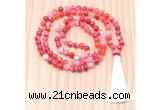 GMN8820 Hand-Knotted 8mm, 10mm Red Banded Agate 108 Beads Mala Necklace