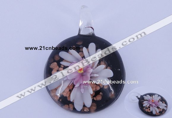 LP44 14*33*45mm flat round inner flower lampwork glass pendants