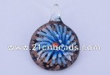 LP50 13*34*47mm flat round inner flower lampwork glass pendants