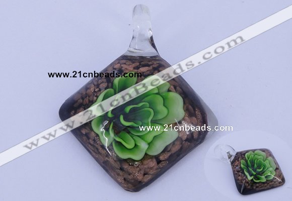 LP61 12*40*48mm diamond inner flower lampwork glass pendants
